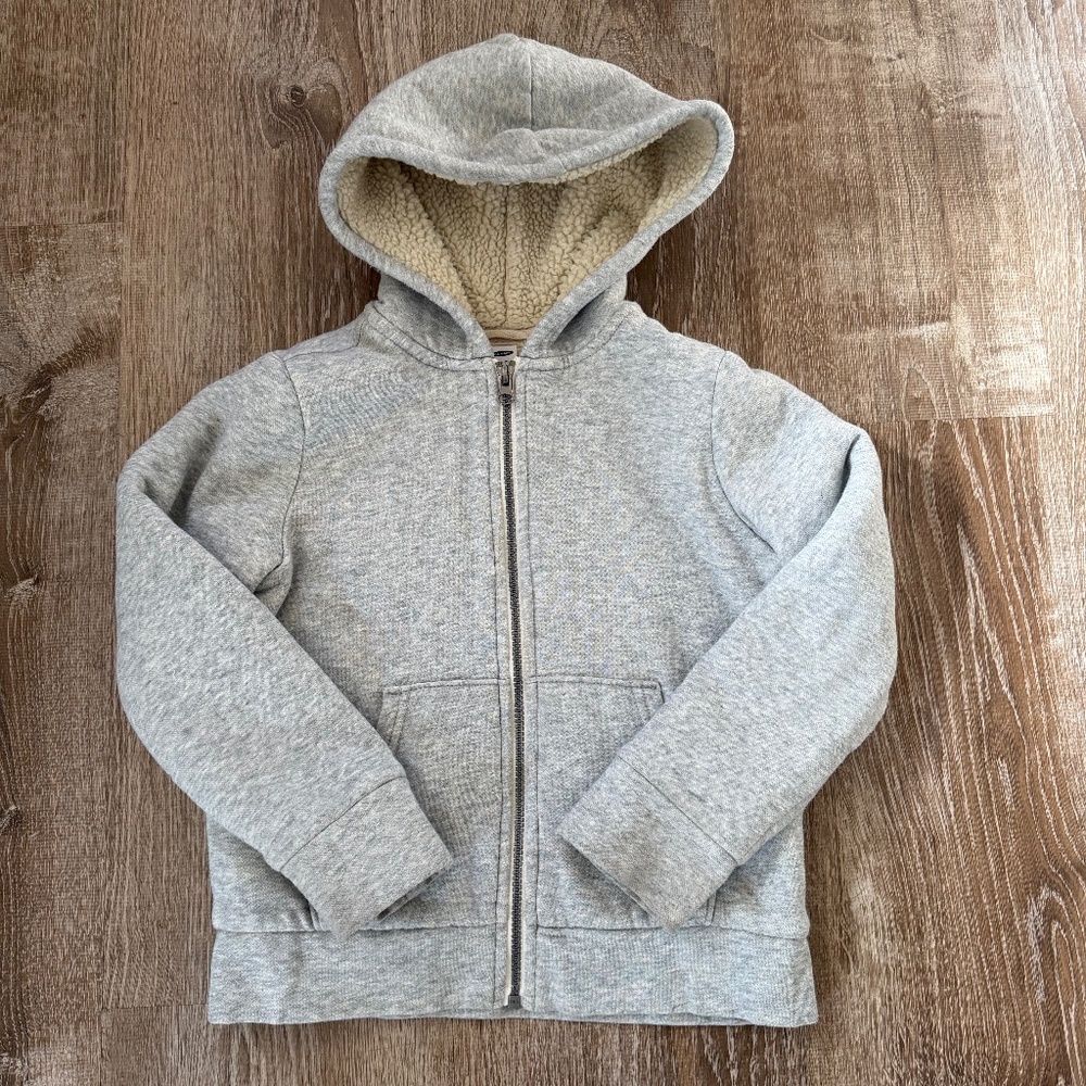 Old Navy Little kids youth grey zip up hoodie fleece lining Size 6/7